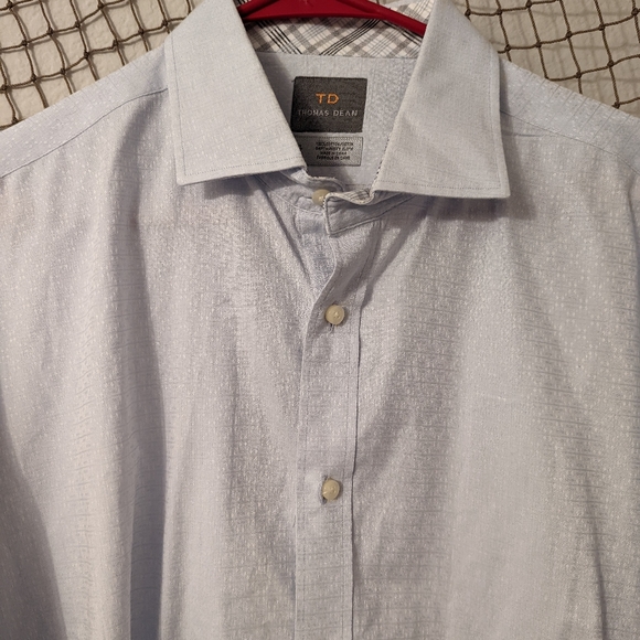 Thomas Dean Light Blue Diamond Pattern Button Front Dress Shirt - Picture 2 of 6